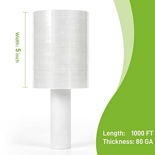 Y&Y Decor 6 Rolls Pack - 5" inch Mini Stretch Film Wrap 1000 Feet 5 Layers 80 Gauge, Clear