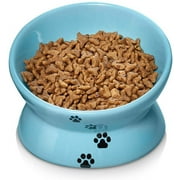 Y YHY 5inch Elevated Ceramic Pet Bowl, Tilted Cat Food Bowl-4 oz, Lake Blue