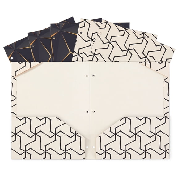 Y YOMA 6 Pack 2 Pocket Folder Letter Size Decorative Binder Folders with Pockets 3 Hole Punch Folder Paper Cute Project Folders Two Pocket 3 Ring File Folder for School Office Home, Geometric Design