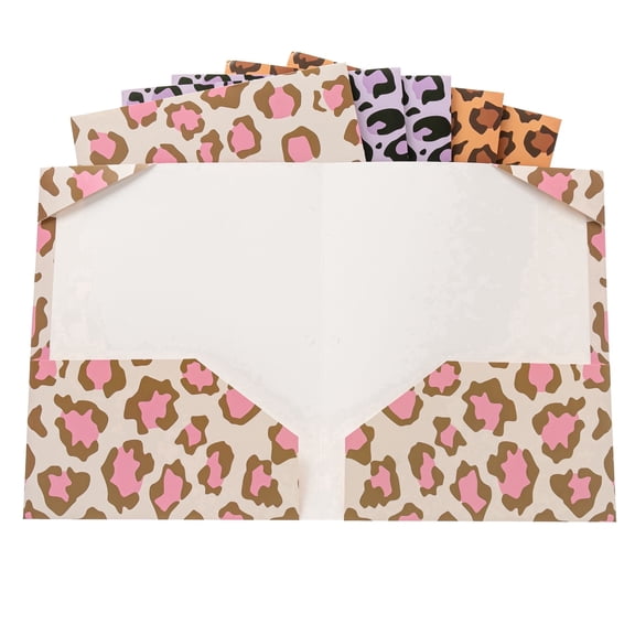 Y YOMA 6 Pack 2 Pocket Folders, Letter Size 3-Hole Punched Folders for 3 Ring Binders, Cute Cheetah Print School & Office File Folders
