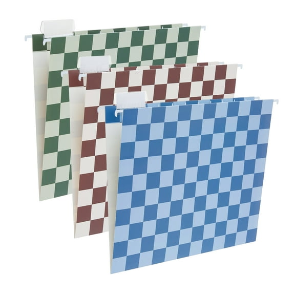 Y YOMA 6 Pack Decorative Hanging File Folders Letter Size Checkerboard Hanging Folder Pretty File Folder Organizer for Filing Cabinet Office Home with 1/5-Cut Adjustable Tabs, Classic Color