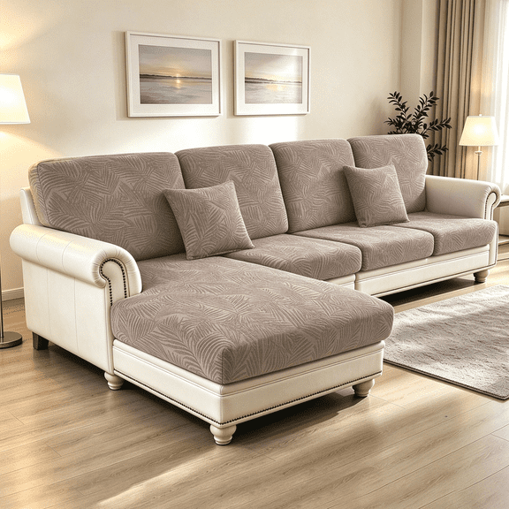 Y YUNHSOM 8-Piece Stretch L Shape Chaise Sofa Cover, Jacquard Separate Cushion Slipcover, Left & Right Reversible Sectional Couch Protector
