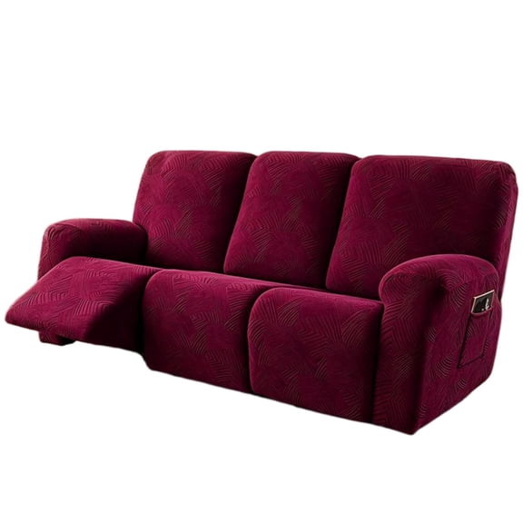 Y YUNHSOM Wine Red 3 Seater Recliner Sofa Cover, Geometric Jacquard Slipcover, 360 Full Wrap with Side Pocket, Machine Washable, Pet Proof, Anti Slip, No Pilling