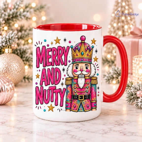 Y'all Are Nuts Christmas Coffee Mug, Pink Glam Nutcracker for Holiday Drinks