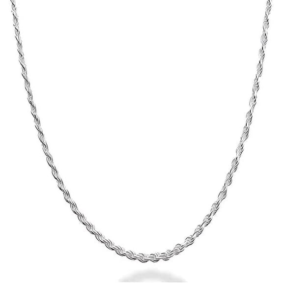 Y'all Solid 925 Sterling Silver Diamond Cut Rope Chain Necklace, Italian Made, 1.5mm, 30 Inches, Men & Women