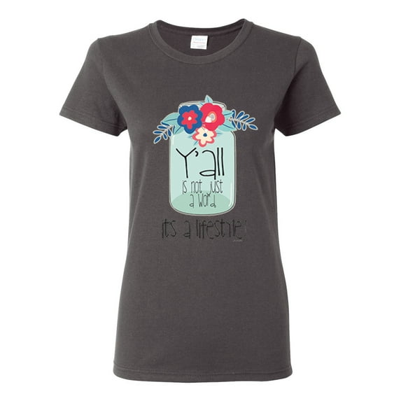 Y'all Is Not Word It's A Word Southern Artsy Jar with Flowers Pop Culture Womens Graphic T-Shirt, Charcoal, Medium