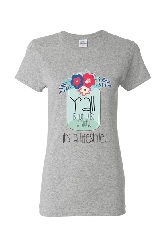Y'all Is Not Word It's A Word Southern Artsy Jar with Flowers Pop Culture Womens Graphic T-Shirt, Heather Grey, Small