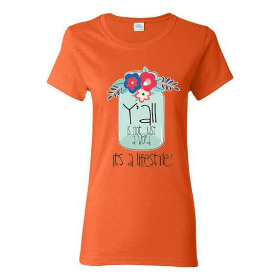Y'all Is Not Word It's A Word Southern Artsy Jar with Flowers Pop Culture Womens Graphic T-Shirt, Orange, 2XL