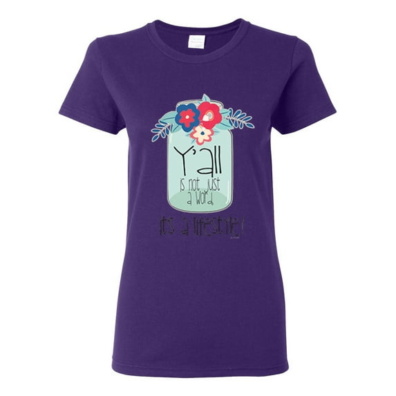 Y'all Is Not Word It's A Word Southern Artsy Jar with Flowers Pop Culture Womens Graphic T-Shirt, Purple, Medium