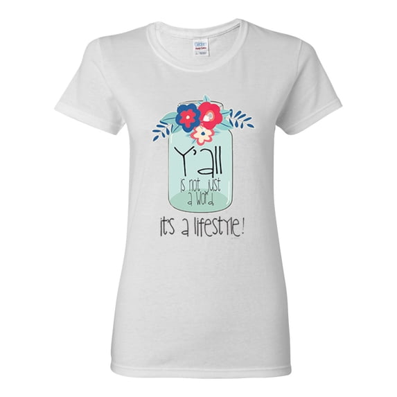Y'all Is Not Word It's A Word Southern Artsy Jar with Flowers Pop Culture Womens Graphic T-Shirt, White, Medium