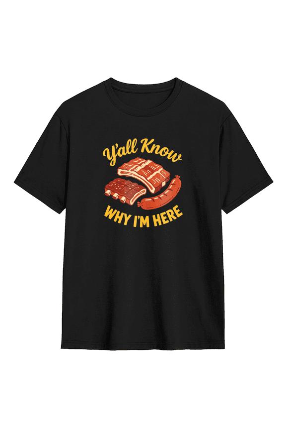 Y'all Know Why I'm Here BBQ Retro Graphic Tee for Men, Funny BBQ Cotton Short Sleeves T-Shirt