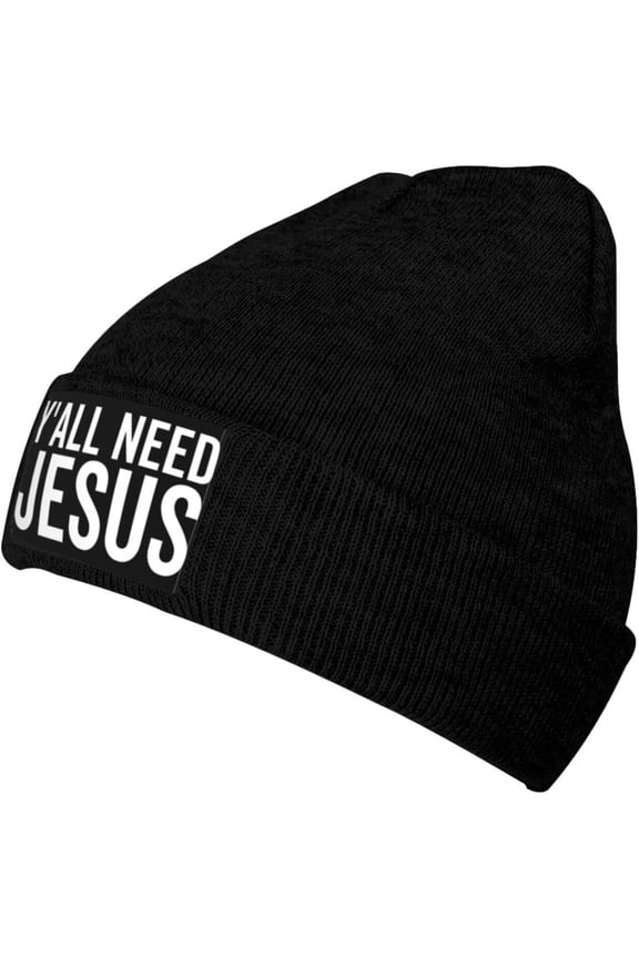 Y'all Need Jesus Beanie Hats for Women Men Black Winter Hat Womens Beanies Knit Skull Cap Black