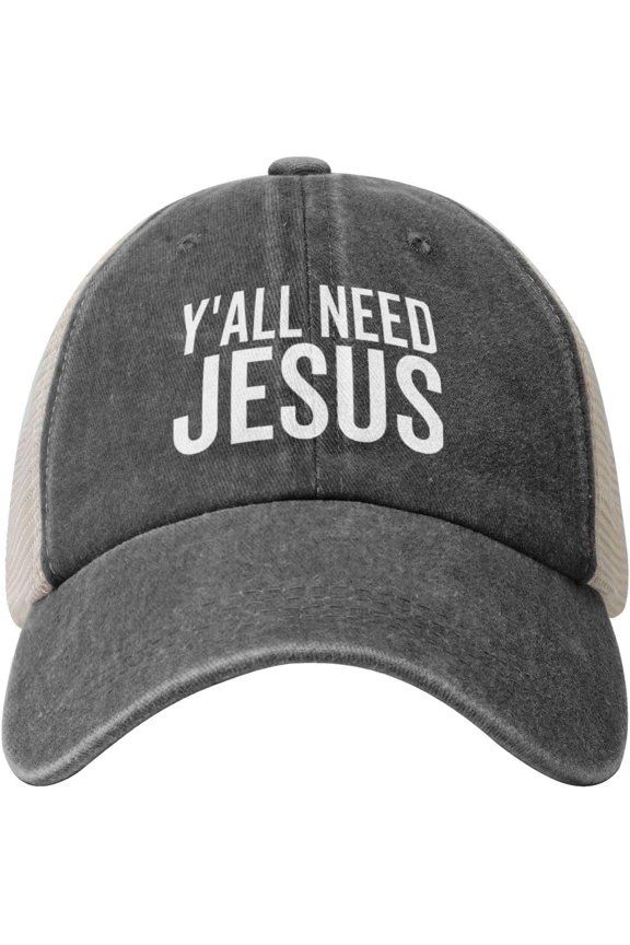 Y'all Need Jesus Cowboy Hat Men Vintage Mesh Baseball Cap Women Dad Hat Sun Hat Trucker Hat Black