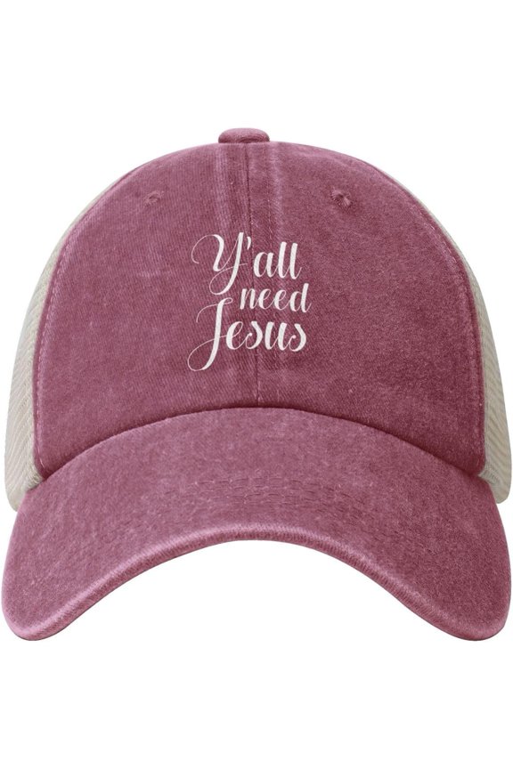 Y'all Need Jesus Cowboy Hat Men Vintage Mesh Baseball Cap Women Dad Hat Sun Hat Trucker Hat Black
