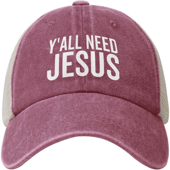 Y'all Need Jesus Cowboy Hat Men Vintage Mesh Baseball Cap Women Dad Hat Sun Hat Trucker Hat Black