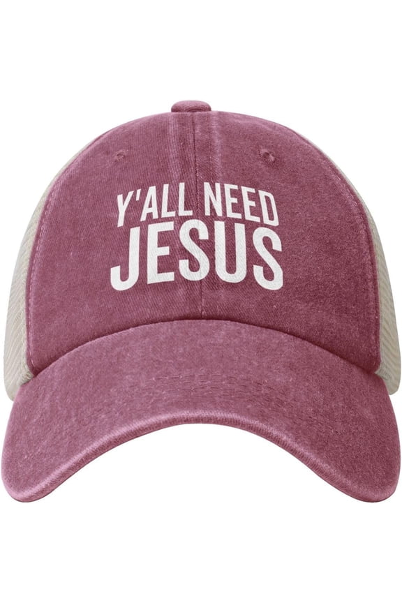 Y'all Need Jesus Cowboy Hat Men Vintage Mesh Baseball Cap Women Dad Hat Sun Hat Trucker Hat Black
