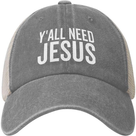 Y'all Need Jesus Cowboy Hat Men Vintage Mesh Baseball Cap Women Dad Hat Sun Hat Trucker Hat Black
