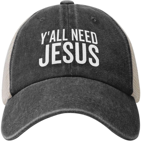 Y'all Need Jesus Cowboy Hat Men Vintage Mesh Baseball Cap Women Dad Hat Sun Hat Trucker Hat Black