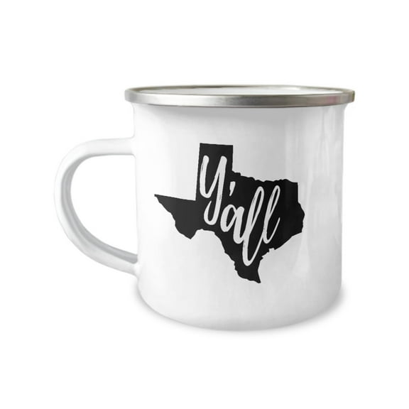 Y'all Texas Map Enamel Camping Coffee Mug - Great Gift Idea for Outdoors, Travels and Adventures