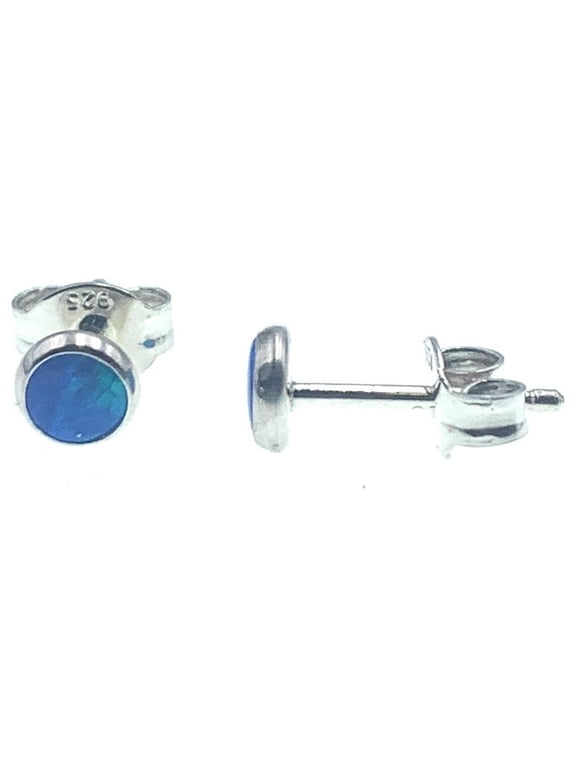 Y'all 925 Sterling Silver Blue Opal Stud Earrings, 4mm Bezel Set, Lightweight Everyday Earrings
