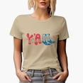 thumbnail image 1 of Y'all with Cowboy Boots, 4th of July Art Merch Gift, Tan T-Shirt, Small, 1 of 5