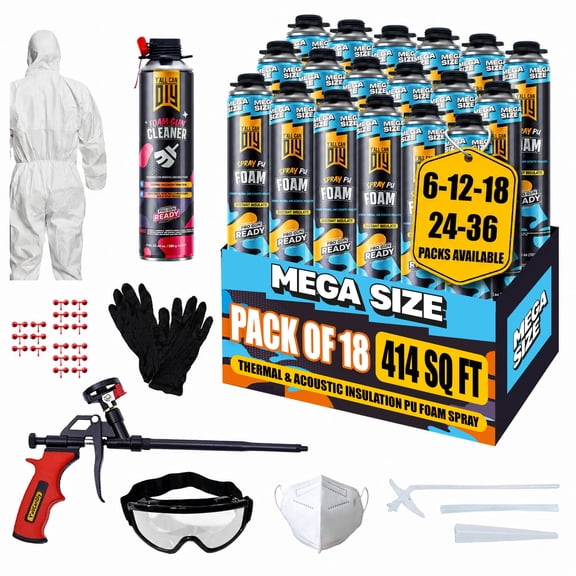 Y’allCanDIY Spray Foam Insulation Kit 18 Pack (36.6 oz Each), Foam Insulation Kit, DIY Insulation Kit for Gaps & Cracks, Wall, Attic & Garage, Heat & Acoustic Insulation, with Application Kit