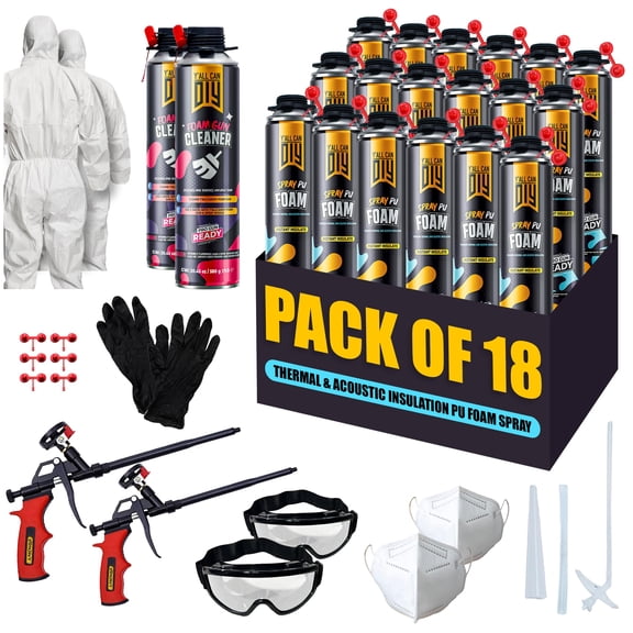 Y'allCanDiy Spray Foam Insulation Kit 18 Pack (32.8 oz Each) Closed Cell Spray Foam with Guns & Accessories