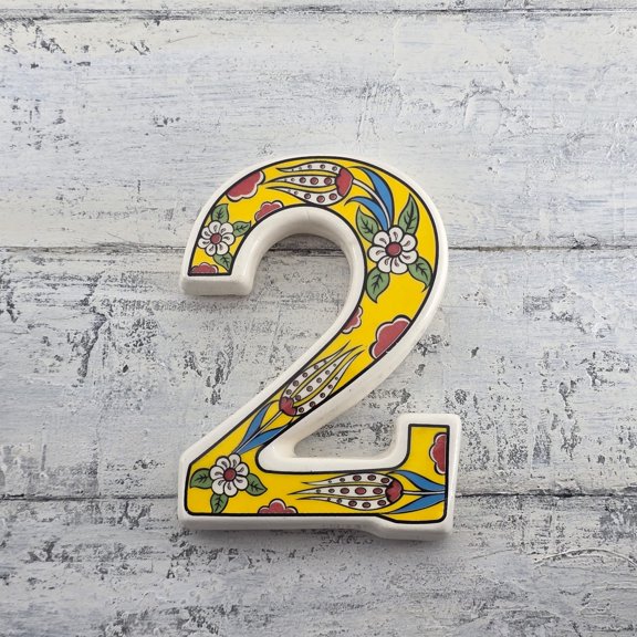 Yılmazel Large Ceramic Housewarming Sign, Address Plaque House Numbers Sign, Door Personalized Coloured Decorative, Hand Decoratede Gifts, Tulip Design, 12 * 9 cm