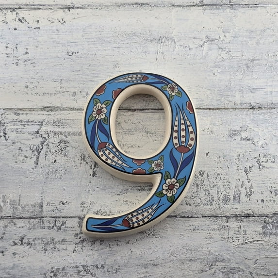 Yılmazel Large Ceramic Housewarming Sign, Address Plaque House Numbers Sign, Door Personalized Coloured Decorative, Hand Decoratede Gifts, Tulip Design, 12 * 9 cm