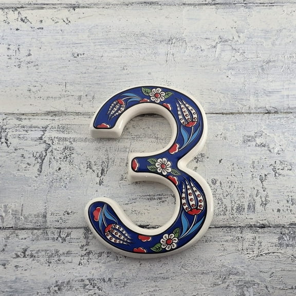 Yılmazel Large Ceramic Housewarming Sign, Address Plaque House Numbers Sign, Door Personalized Coloured Decorative, Hand Decoratede Gifts, Tulip Design, 12 * 9 cm