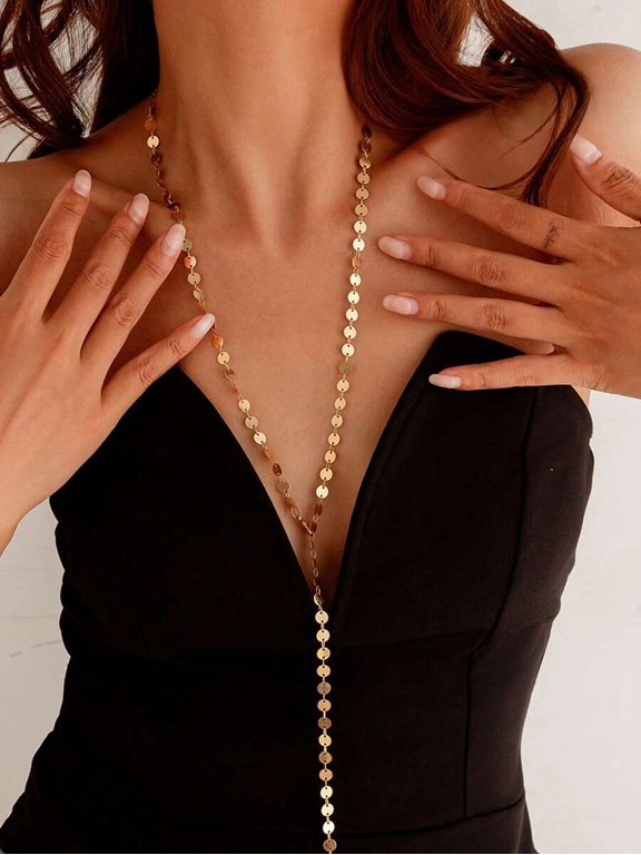 Y shaped Circular Necklace Necklace Goldtone Y-Shaped Circular Disc
