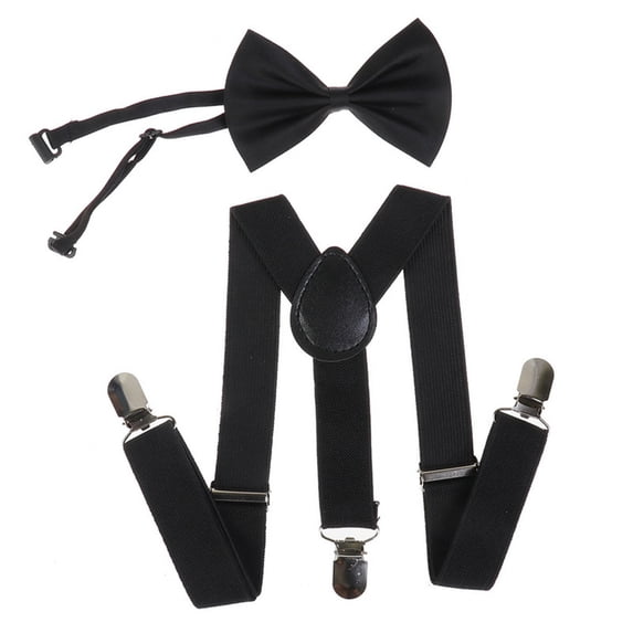 Y-shapedTie Set for Children 1 PC Bow Ties Pre-Tied Adjustable & 1 PC Classic Formal Bow Tie Two-piece Dress-up Outfit Black One Size