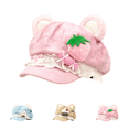 thumbnail image 1 of Y2K 2000S Kawaii Cutecore Bear Ears Beret Hat, Hats for Women,Sweet Lolita Octagonal Newsboy Cap,Soft Polyester Suede‑Like,Lace Ruffle & 3D Food Appliques Fashion Accessories-Pink, 1 of 4