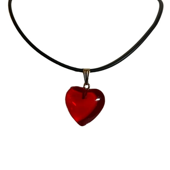 Y2K Aesthetic Heart Necklace Glaze Pendant Choker Beads Necklace Heart Pendant Choker Suitable for Fashionable Outfits