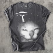 Y2K Alien Cat Comfort Colors T-Shirt, Retro 2000s Silly Cat Graphic