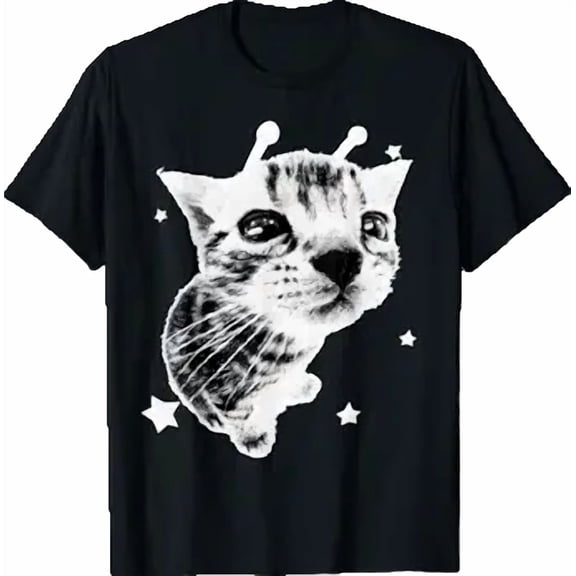 Y2K Alien Cat Meme Retro Silly Cat Vintage Kitty Funny Shirt T-Shirt