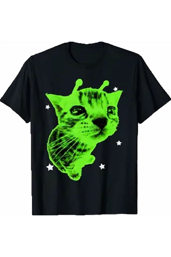 Y2K Alien Cat Meme Retro Silly Cat Vintage Space Kitty Funny T-Shirt