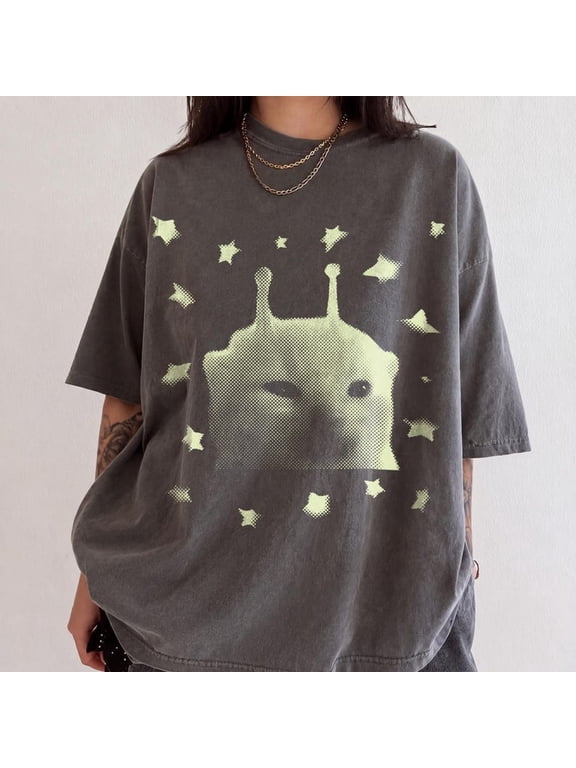 Y2K Alien Cat Meme Vintage Weird Kitten Graphic T-Shirt