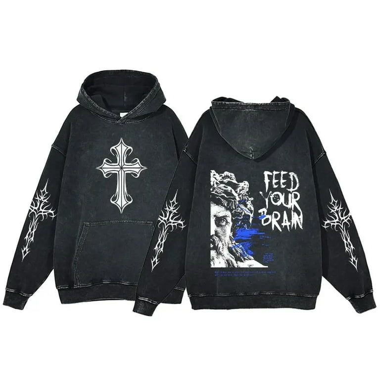 Y2K Angel Print Hoodies for Men Women Casual Vintage Acid
