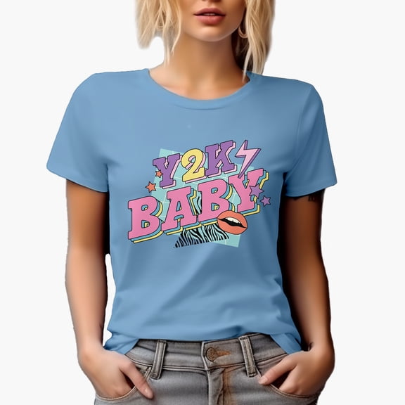 Y2K Baby, Retro Generation Z Themed Art Merch Gift, Baby Blue T-Shirt, Large