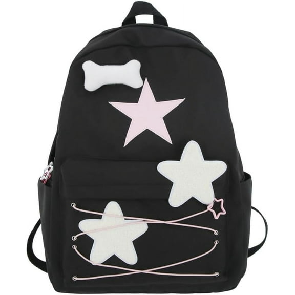 Y2K Backpack Star Backpack Preppy Backpack Cute Aesthetic Backpack Women College y2k Accessories (Black)