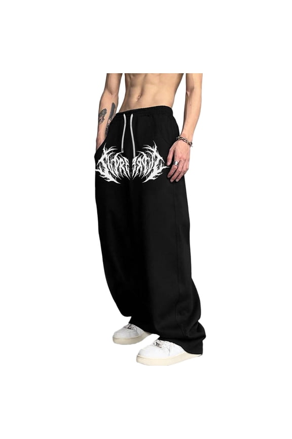 Y2K Baggy Gothic Sweatpants Black Men Emo Sweatpants Clothes Mens Baggy Track Pants, Wide Leg Joggers for Gym Hip Hop Streetwear Casual Daily Wear