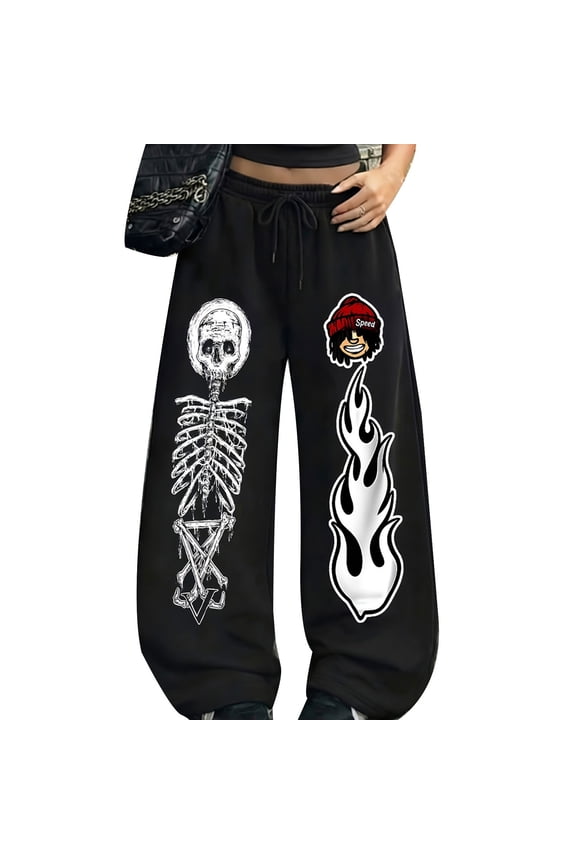 Y2K Baggy Sweatpants Gothic Graphic Pants Streetwear Kpop Pants Emo Pants Polyester Casual Athletic Pants For Daily Wear