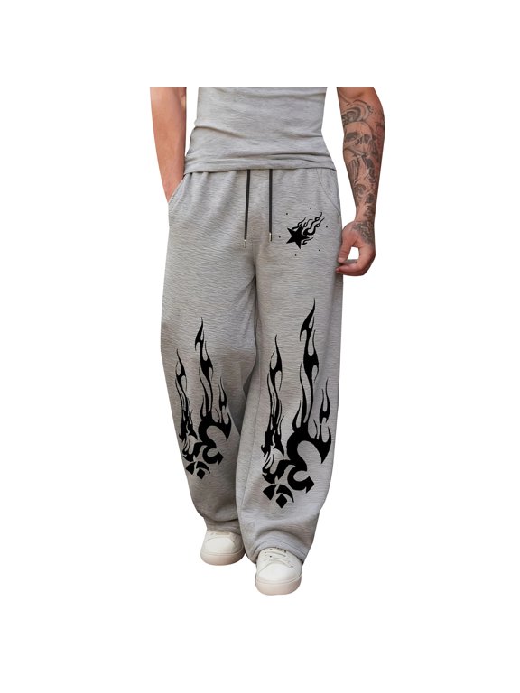 Y2K Baggy Trousers Drawstring Elasticated Casual Wide-Leg Trousers Unisex Gothic Print Streetwear Hip-Hop Style Pants S-3XL