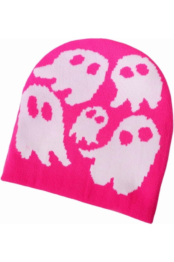 Y2K Beanie for Teenager Halloween Grunge Knitted Skull Cap Ghost Slouchy Emo Crochet Accessories Warm Winter Hat