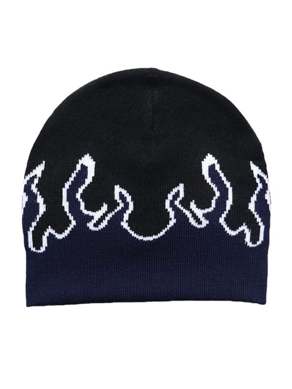 Y2K Beanies Flame Beanie Knit Beanie Hat Fire Flame Beanie Slouchy Beanie Graphic Beanie Skullies Beanie Flame Skull Cap