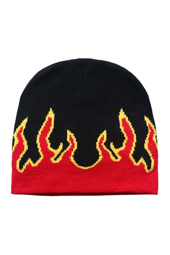 Y2K Beanies Flame Beanie Knit Beanie Hat Fire Flame Beanie Slouchy Beanie Graphic Beanie Skullies Beanie Flame Skull Cap