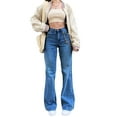 thumbnail image 1 of Y2K Bell Bottom Jeans for Women Mid Rise Wide Leg Solid Bootcut Stretch Slim Denim Flare Pants Fashion Streetwear, 1 of 4