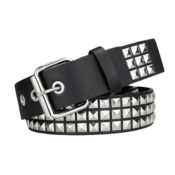 Y2K Black Studded Belt Punk Rock Rivet Belt Grommet Threads Belt with Bright Metal Pyramid for Women Men