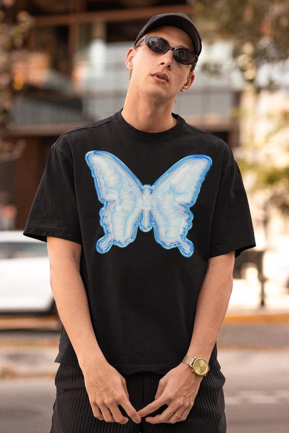 Y2K Blue Chrome Butterfly T-shirt, Shirts That Go Hard, Y2K Shirt, Gifts For Teens, Trendy Shirts, Weirdcore, Graphic Tees